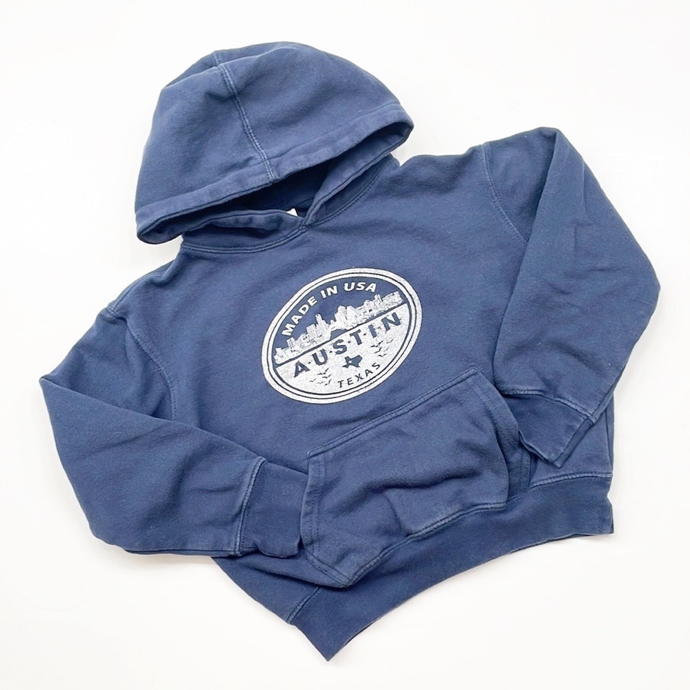 Virtual little boys Austin Texas blue hoodie